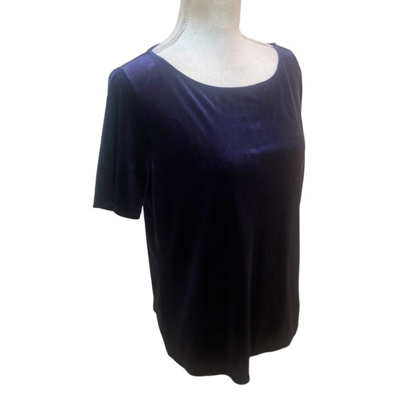 Ann Taylor navy velvet short sleeve stretch scoop neck top size medium - Picture 3 of 10